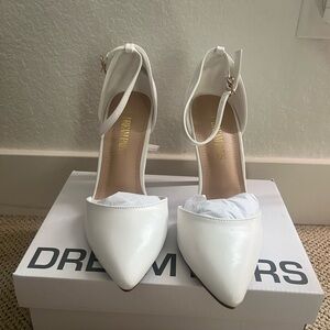 Dream Pairs White Pointed Ankle-Strap Heels